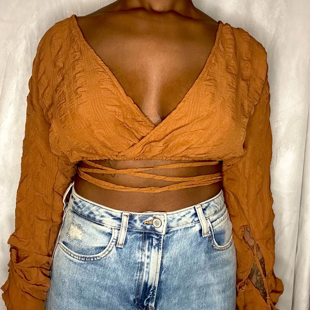 Copper Wrap Front Crop Top
